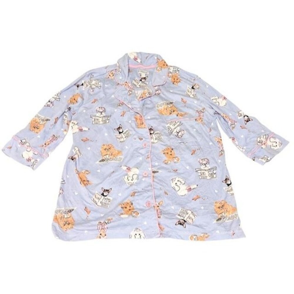 PJ Salvage Dog Pajama Top Sleep Shirt Blue Women S Frenchie Yorkie Chihuahua